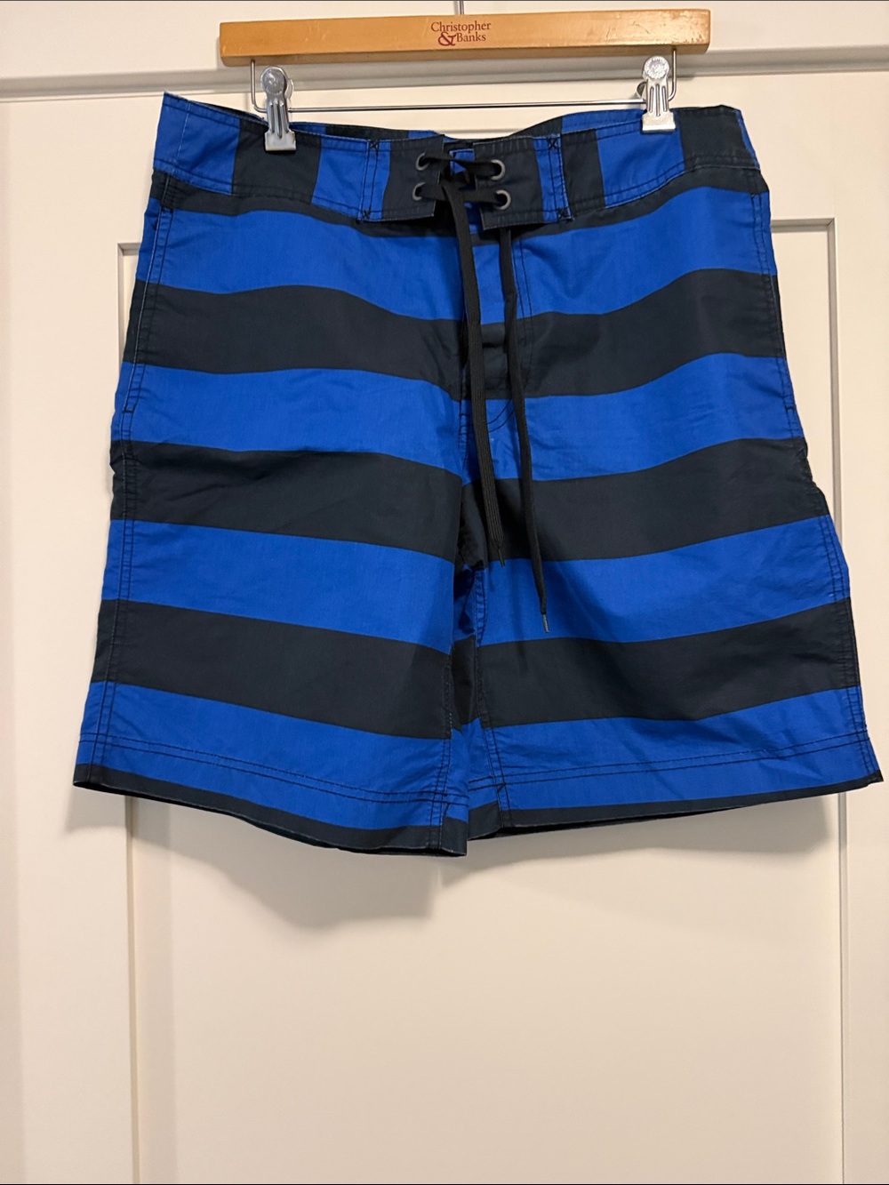 Converse Blue & Black Horizontal Stripe Swim Board Shorts